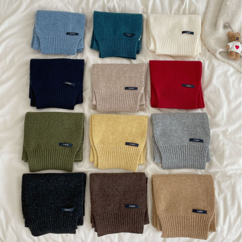 韩版新款羊毛混纺纯色蓝色白色围巾女冬季高级感加厚保暖围脖男生