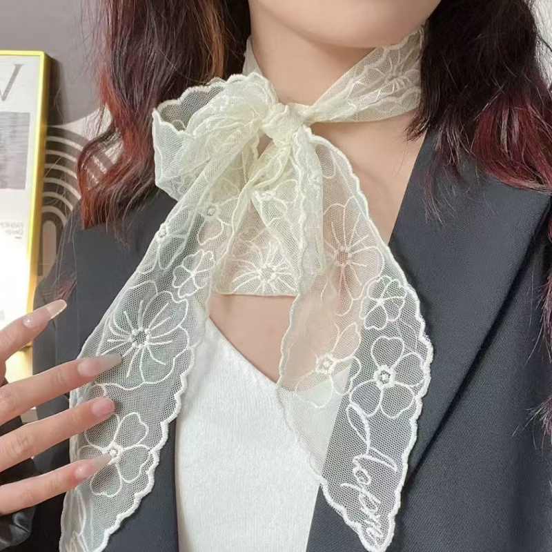 碎花蕾丝刺绣小丝巾女春夏百搭时尚装饰领巾发带装饰法式小飘带