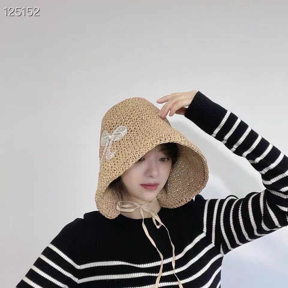 帽子女夏季草编蝴蝶结渔夫帽韩国东大门代购田园风大帽檐时尚草帽