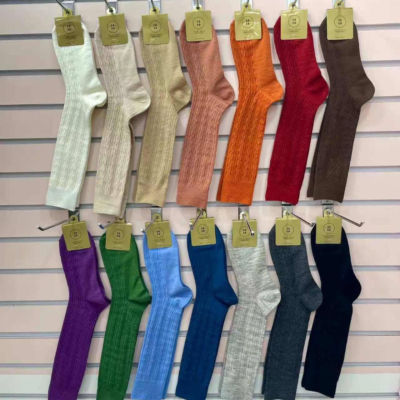 【yang毛袜】麻花纹糖果色中高筒女士棉袜韩国东大门流行时尚SAED