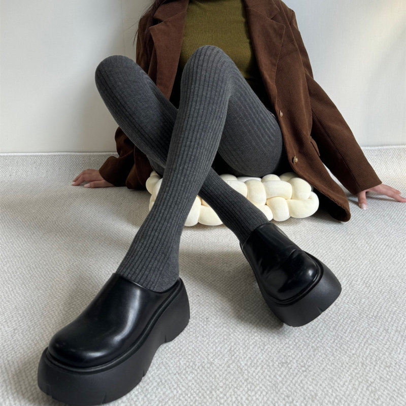 秋冬宽条羊毛自发热保暖显瘦加绒加厚百搭显瘦直角跟打底连裤袜女