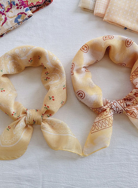 黄色系明亮减龄小方巾女棉质透气薄款防晒旅游头巾柔软森系领巾