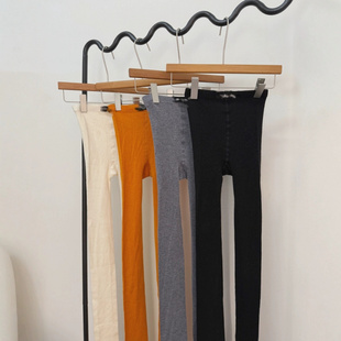 24早秋秀款外缝标裤袜羊毛混纺针织打底裤平纹连裤袜显瘦黑色裤袜