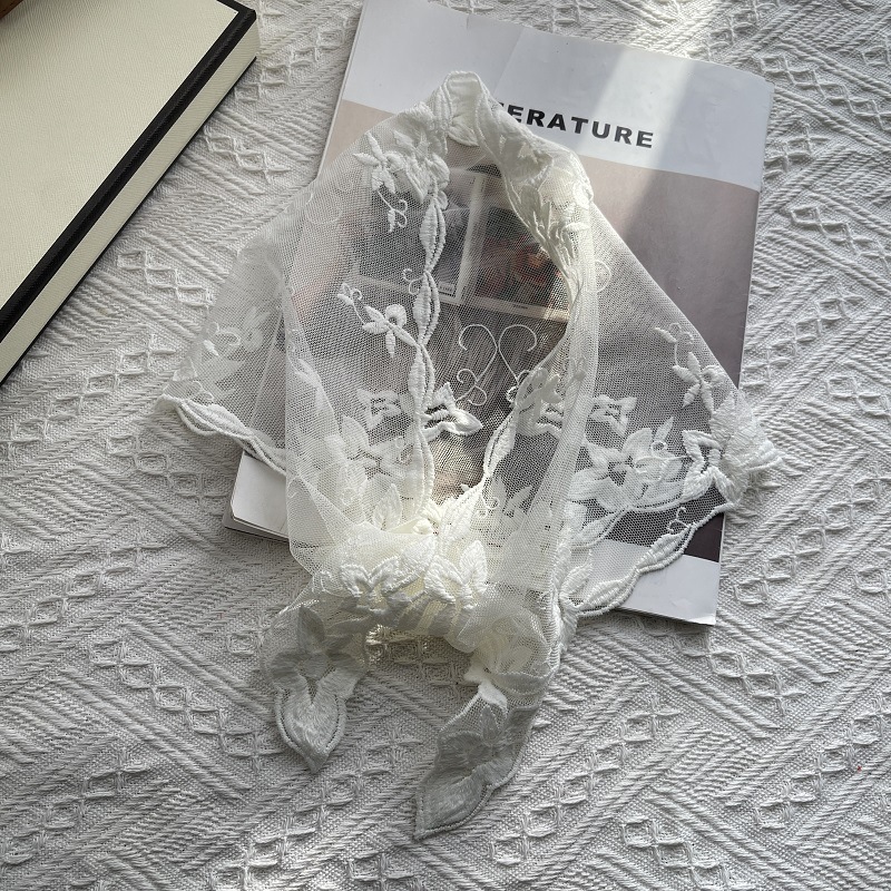 韩国东大门夏季纯欲绑发发带丝巾薄款包头巾法式气质蕾丝三角巾女