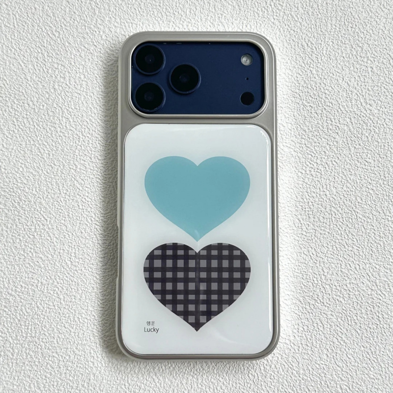 ins韩系小众格纹爱心适用苹果17P