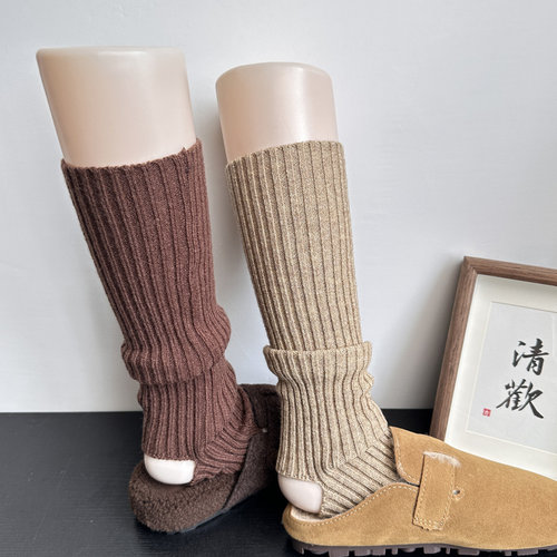 美拉德咖色袜套jk针织白色小腿袜
