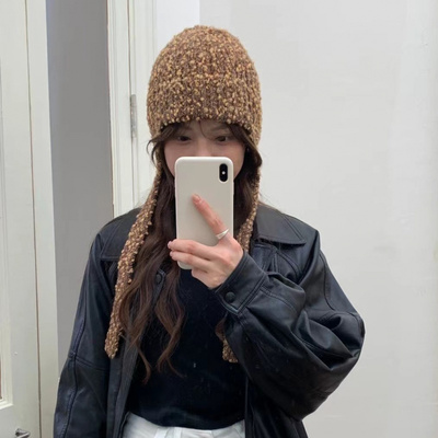 韩国设计感复古杂色糖豆针织飞行