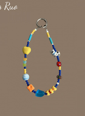 柠檬黄色爱心波点小狗挂绳ccd相机挂件配饰彩色手机diy手串珠包挂