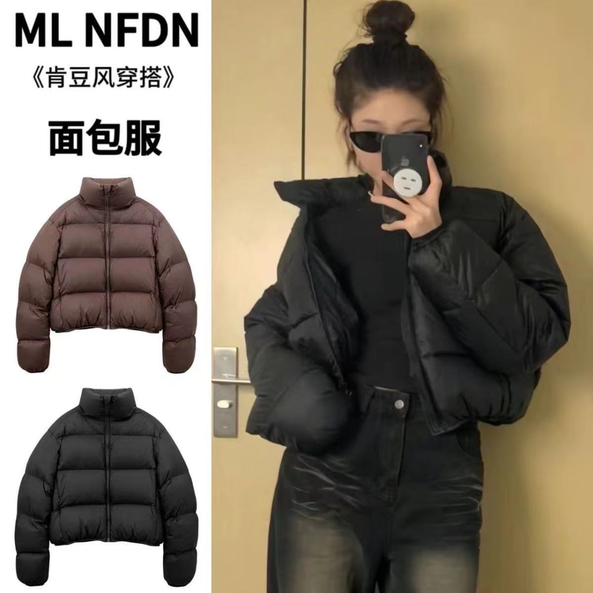 羽绒服女短款美式冬季棉服小个子纯色立领面包服棉衣外套加厚保暖