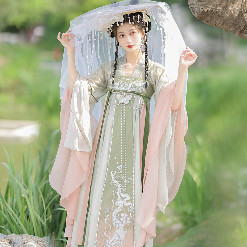 原创设计潜鳞唐制汉服女中国风齐胸襦裙仙气飘逸超仙日常重工刺绣