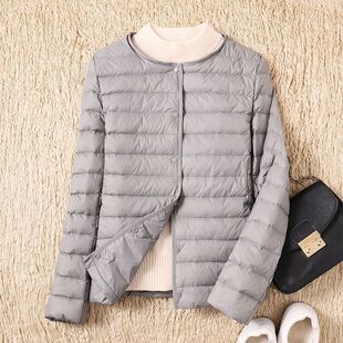 羽绒服女款反季清仓秋冬新款轻薄圆领内胆轻便大码短款韩版无领