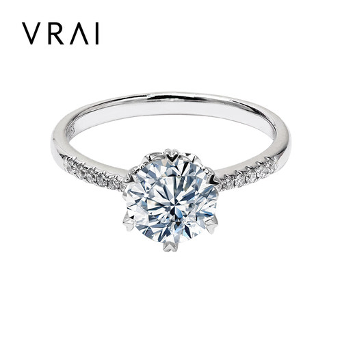 芮爱VRAI心形六爪铺钻圆钻婚戒