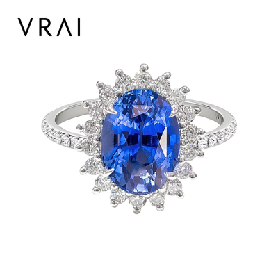 VRAI芮爱 戴妃款椭圆蓝宝石戒指 定制皇家蓝主石