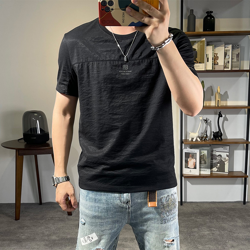 冰丝棉麻印花贴标短袖t恤男士夏