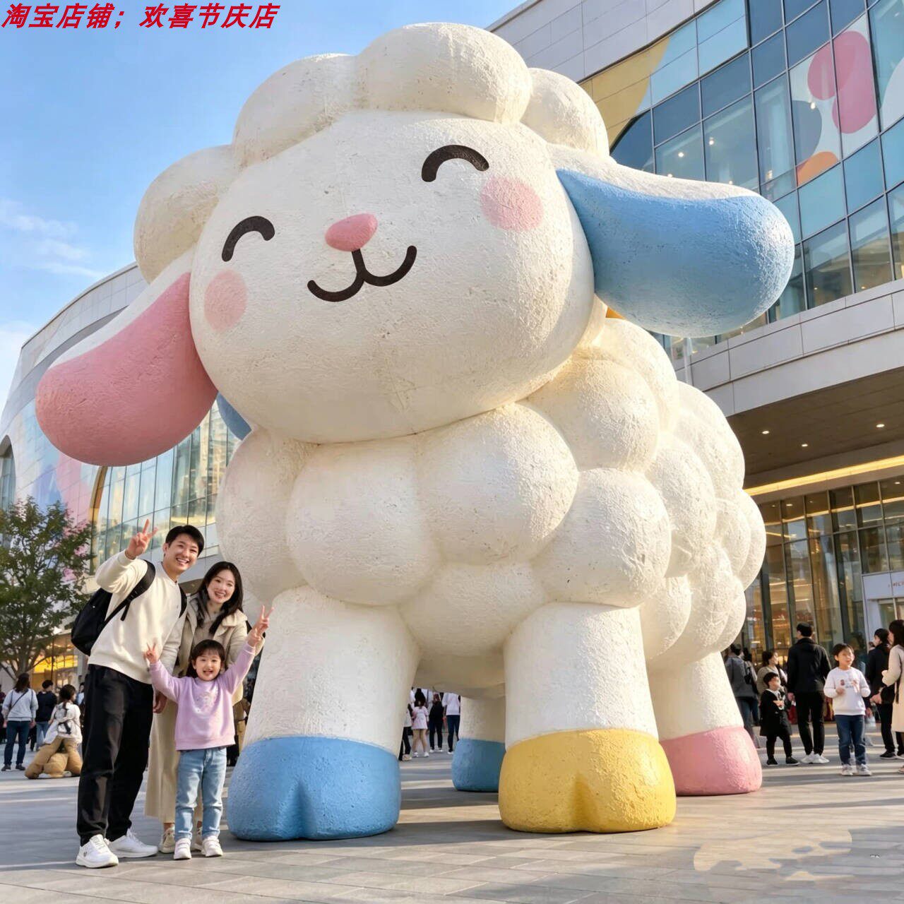 大型卡通小羊玻璃钢雕塑户外广场商场网红打卡美陈可爱绵羊摆件