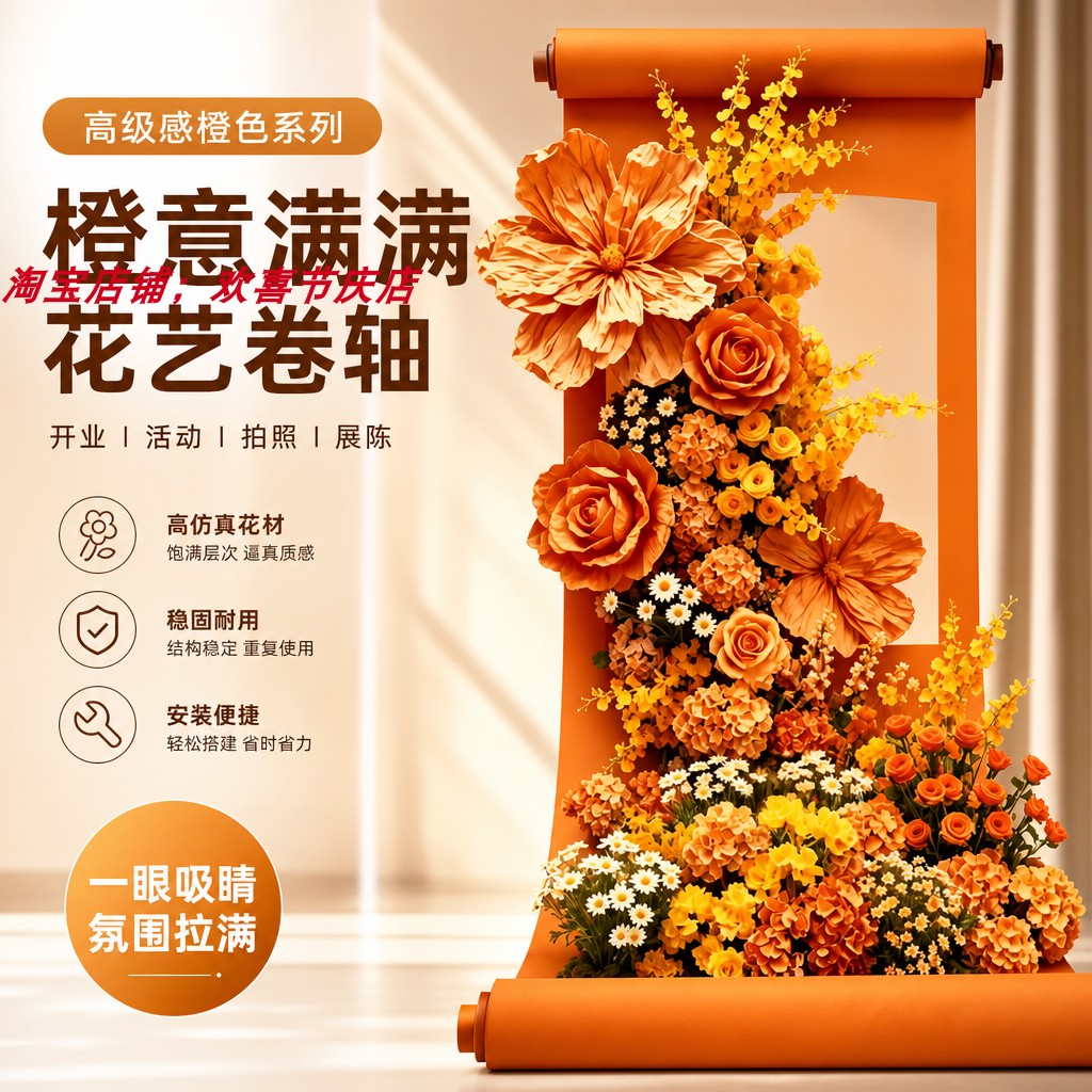 新中式国风卷轴花艺仿真花商场中庭户外公园景区引流打卡场景装置