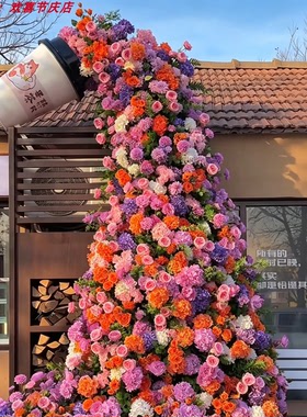 仿真奶茶杯玫瑰瀑布花墙