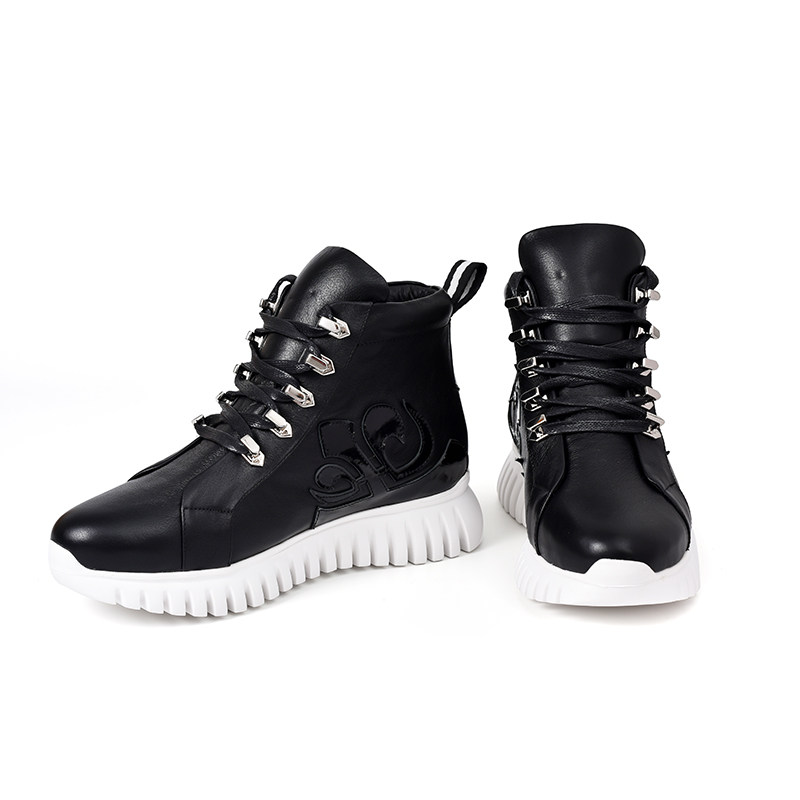 头层牛皮系带增高休闲运动鞋