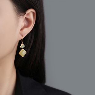 民族风复古几何方形耳环女新中式国风小众设计感轻奢古风汉服耳坠