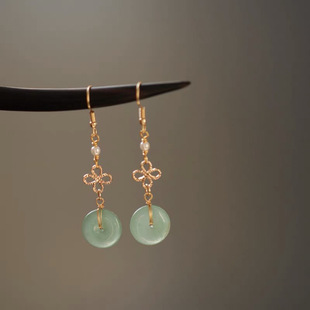 复古风旗袍汉服新中式耳饰平安扣流苏耳环女古典国风茶服耳坠耳夹