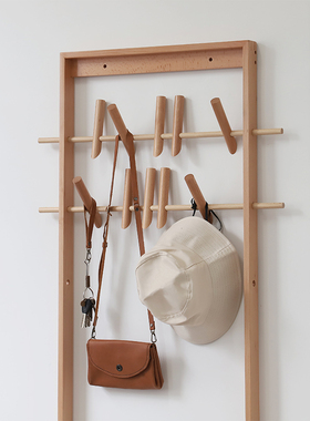 实木壁挂挂衣架入户墙上玄关衣架衣帽架门口门后民宿挂衣板置物架