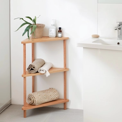 浴室三角置物架墙角小空间收纳架卫生间实木落地沐浴露收纳转角架