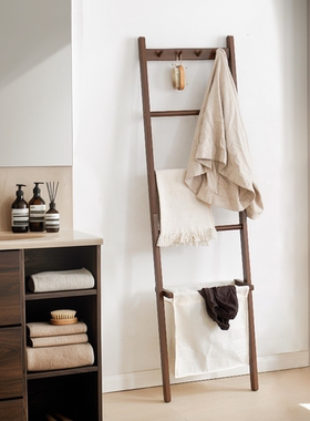 实木落地靠墙浴巾架复古梯子毛巾架简约置物架民宿浴室挂衣架多杆