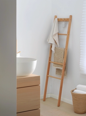北欧实木毛巾架卫生间浴室置物架厕所洗手间日式浴巾落地毛巾挂架