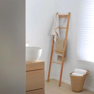 北欧实木毛巾架卫生间浴室置物架厕所洗手间日式浴巾落地毛巾挂架