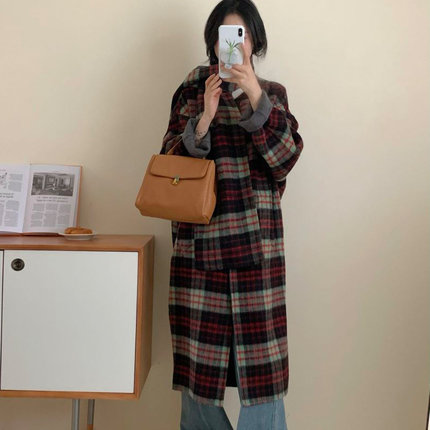 双面羊绒大衣女长款2025年秋冬新款复古格子两面穿围巾羊毛呢外套
