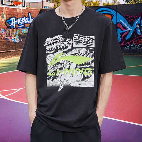 李宁纯棉漫画短袖t恤男女青少年