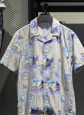 正品李宁2024新品X迪士尼史迪奇联名男女同款宽松短袖衬衫ASHU243