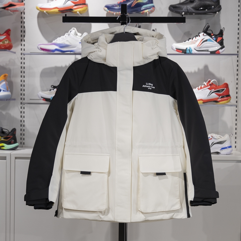 李宁保暖连帽中长款女子羽绒服