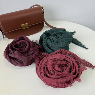 秋冬新品创意苎麻棉围巾禅舞度母纱肌理加长围巾女薄款文艺披肩