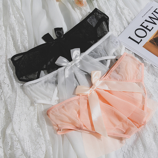【满3条包邮】性感蝴蝶结褶皱蕾丝透明三角超薄透气诱惑多色内裤