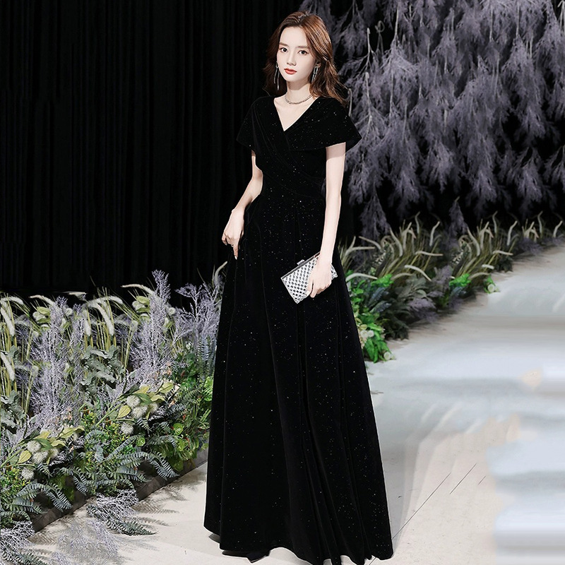 日本品质黑色丝绒晚礼服裙女2025新款高级感轻奢小众高端艺考年会