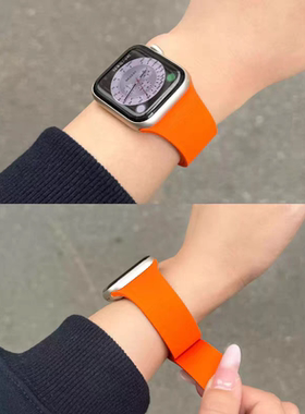 【荔枝纹软磁】适用iWatchs11代新款极简风自流平硅胶苹果手表s1098磁吸表带se华为Fit4创意Fit3小米9Pro夏季