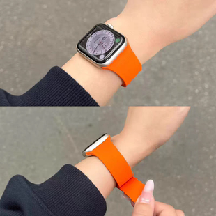 极简风自流平硅胶苹果手表s1098磁吸表带se华为Fit4创意Fit3小米9Pro夏季 适用iWatchs11代新款 荔枝纹软磁