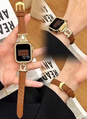 适用苹果AppleWatch手表iwatch678女款表带iwatchs9苹果手表表带真皮爱s8小蛮腰单圈ultra2高级个性潮41mm45