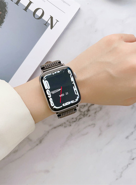 适用iwatch8表带苹果S8手表applewatch7真皮S7小众S6高级SE女6创意5运动4智能新款ultrawatchs时尚皮带41mm45