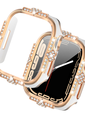 适用apple watch10/9/8保护壳苹果手表表壳带钻防摔s11SE代全包钢化膜一体镶钻壳女42/46/41/45mm保护壳潮流