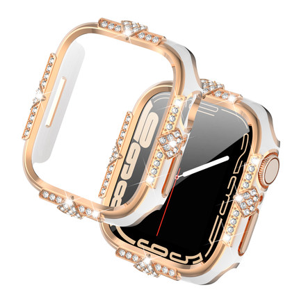 适用apple watch10/9/8保护壳苹果手表表壳带钻防摔s11SE代全包钢化膜一体镶钻壳女42/46/41/45mm保护壳潮流
