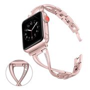 Suitable for apple watch series7 apple watch with rose gold iwatch123456 generation se stainless steel fashion diamond bracelet X-shaped trendy girls 38 40 42 44mm