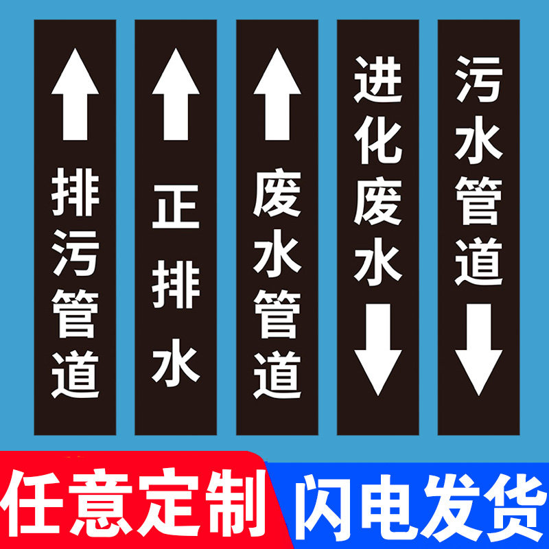 废水管道标识贴排污进化管道正排水污水管道贴管道介质标签标识贴流向
