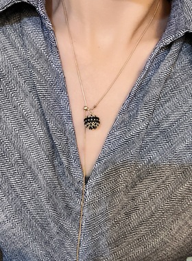 黑金球米珠串珠小众设计师款编织抽拉项链毛衣链