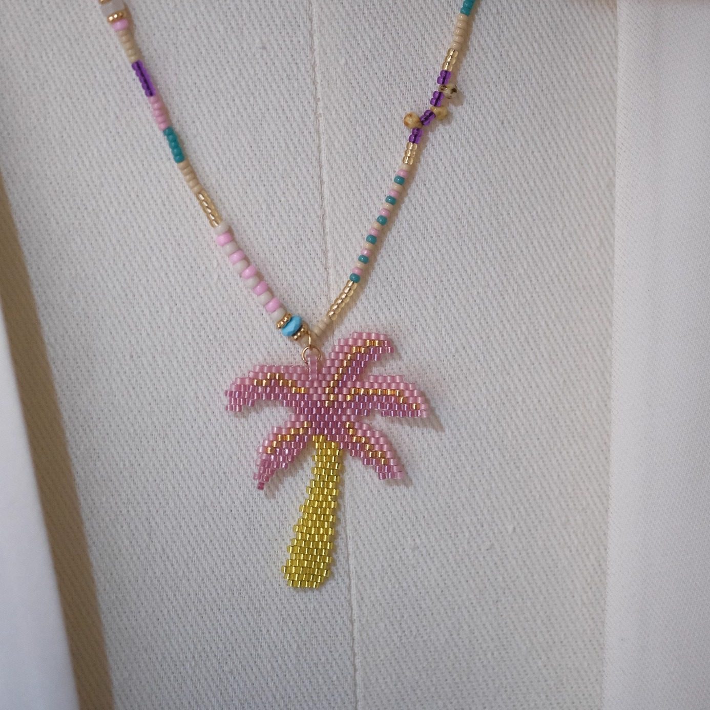 春夏椰子树蝴蝶趣味时尚进口米珠撞色波西米亚串珠毛衣链项链