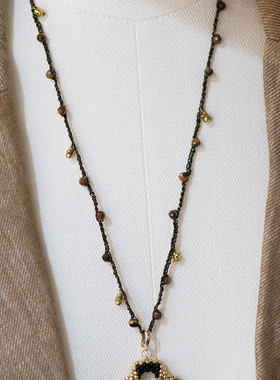 直播特价灰月光拉长石新款金丝钩针叠戴款颈链项链毛衣链吊坠款