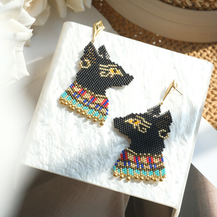 2025春夏新品波西米亚风埃及法老猫神秘感米珠小众耳环项链胸针