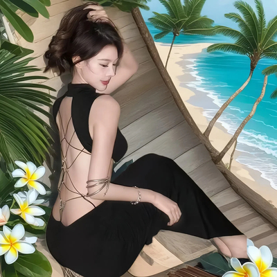 辣妹风露背蝴蝶结连衣裙