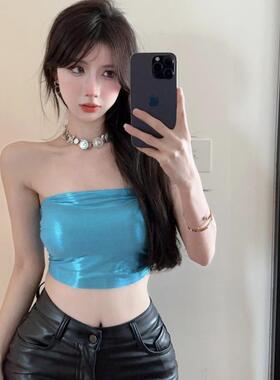 新款度假吊带小背心女夏季设计感修身显瘦美背辣妹方巾锁骨抹胸